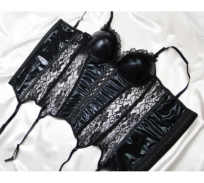 Damen Sexy Korsett Dessous Plus Size Hot Sexy Schwarzer Spitzen-BH Verstellbare Träger Korsett Top Weibliche schlanke Taille Bustier Mieder