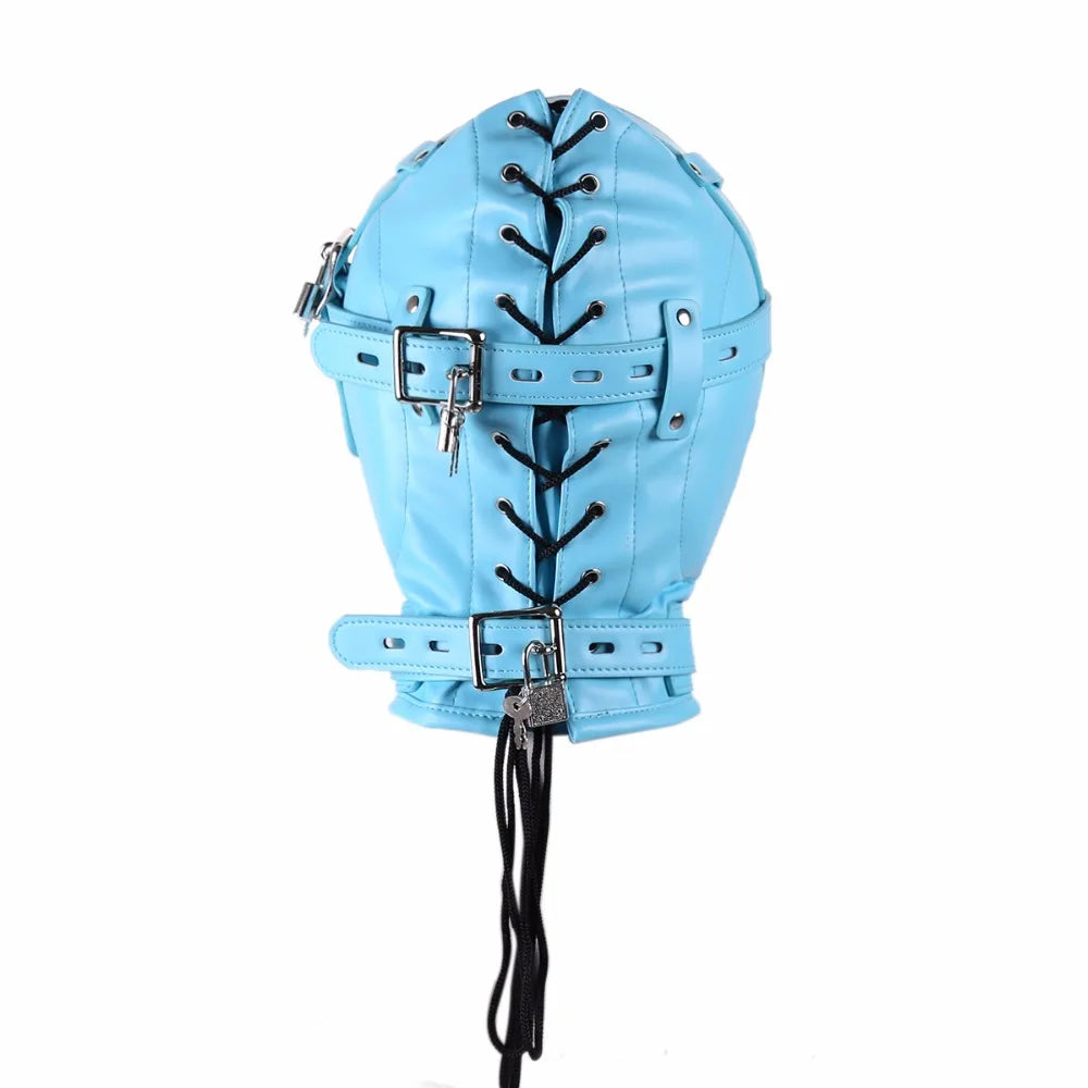 Máscaras de bondage BDSM con capucha completa, máscara de privación sensorial, capucha acolchada de cuero para juegos de rol de esclavo con orificio para respirar, juguetes sexuales para parejas.