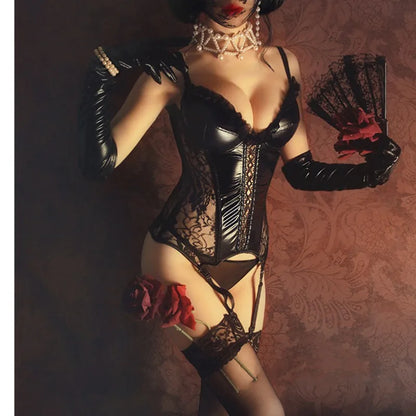 Damen Sexy Korsett Dessous Plus Size Hot Sexy Schwarzer Spitzen-BH Verstellbare Träger Korsett Top Weibliche schlanke Taille Bustier Mieder