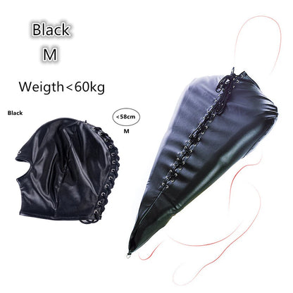 BDSM-Armbinder aus Leder, Zwangsjacke hinter dem Rücken, SM-Bondage-Handschuh, Sklavenhaubenmaske mit offenem Mund, Cosplay-Sexspielzeug für Erwachsene
