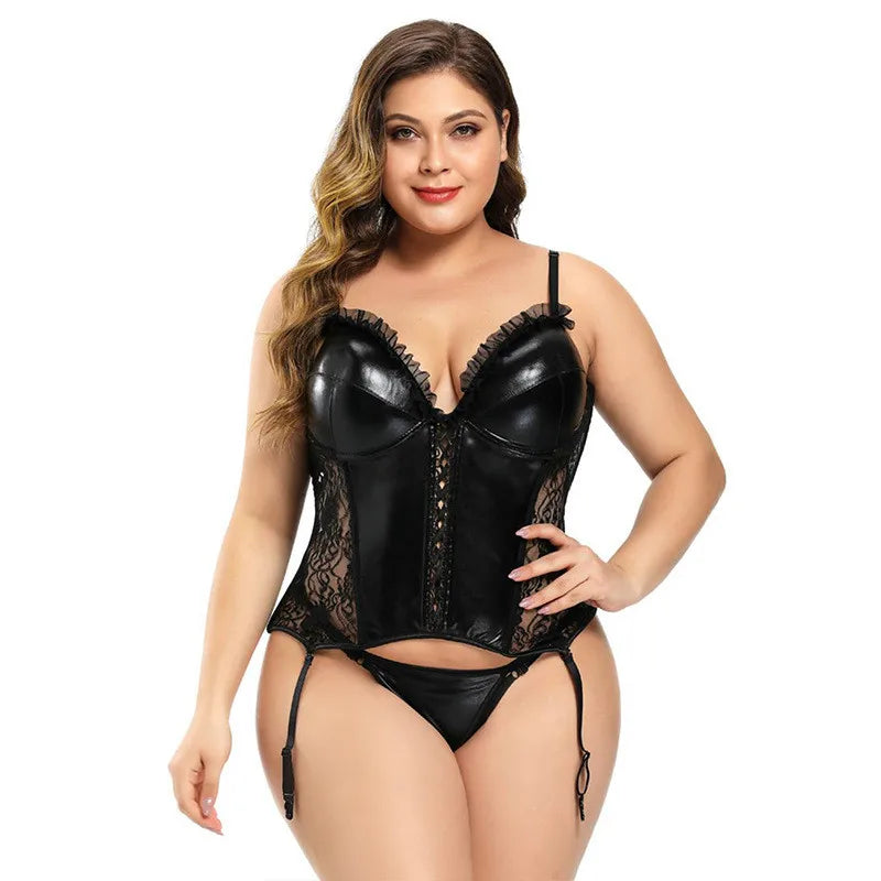 Damen Sexy Korsett Dessous Plus Size Hot Sexy Schwarzer Spitzen-BH Verstellbare Träger Korsett Top Weibliche schlanke Taille Bustier Mieder