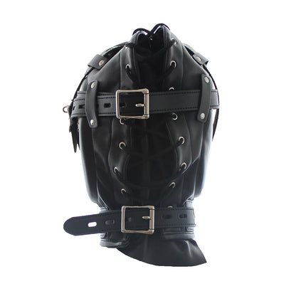 Máscaras de bondage BDSM con capucha completa, máscara de privación sensorial, capucha acolchada de cuero para juegos de rol de esclavo con orificio para respirar, juguetes sexuales para parejas.