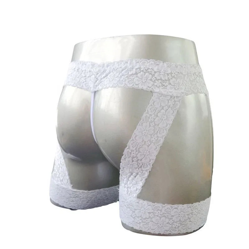 Lencería sexy para él, tanga de encaje estilo liguero, ropa interior con tanga transparente debajo de los pantalones, ropa interior de fantasía para hombres