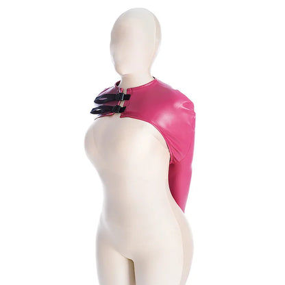 BDSM-Armbinder aus Leder, Zwangsjacke hinter dem Rücken, SM-Bondage-Handschuh, Sklavenhaubenmaske mit offenem Mund, Cosplay-Sexspielzeug für Erwachsene