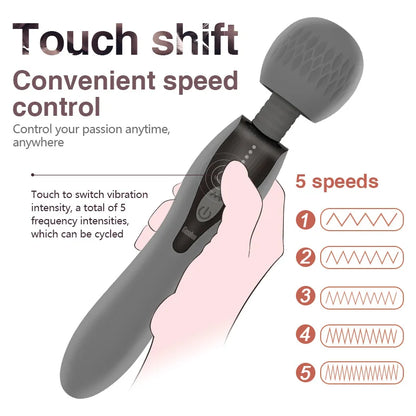 Vibrador potente con 5 tipos de frecuencia y control de potencia, doble motor, varita AV, masturbación vaginal, juguete sexual para mujeres adultas.