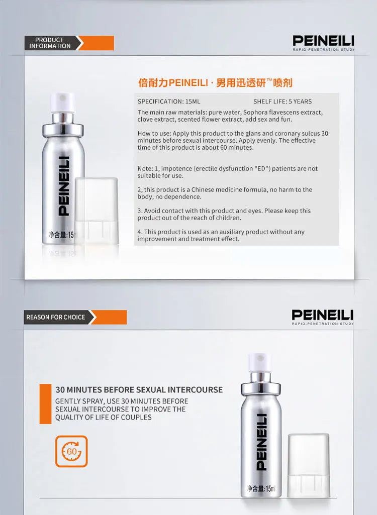 Sex-Verzögerungsspray für Männer, Penis, männliche äußere Anwendung, Anti-Vorzeitige Ejakulation, Sex-Produkte für Männer, Sexual-Verlängerungsspray, 15 ml