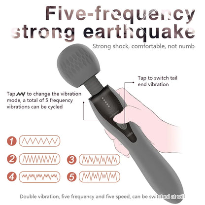 Vibrador potente con 5 tipos de frecuencia y control de potencia, doble motor, varita AV, masturbación vaginal, juguete sexual para mujeres adultas.