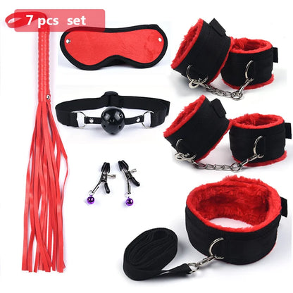 Vibrador BDSM de 10 velocidades, juego de bondage, juguetes sexuales de metal para mujeres y hombres, esposas, pinzas para pezones, látigo, cuerda para azotes.