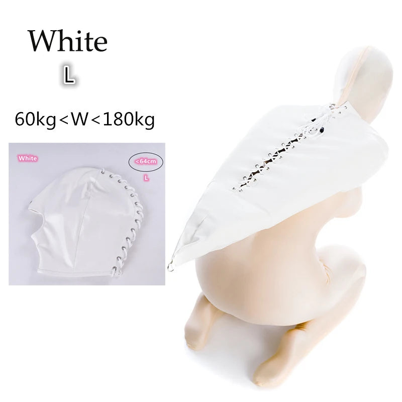 BDSM-Armbinder aus Leder, Zwangsjacke hinter dem Rücken, SM-Bondage-Handschuh, Sklavenhaubenmaske mit offenem Mund, Cosplay-Sexspielzeug für Erwachsene