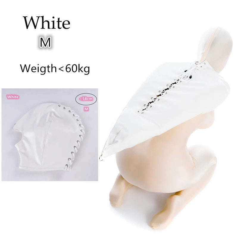 BDSM-Armbinder aus Leder, Zwangsjacke hinter dem Rücken, SM-Bondage-Handschuh, Sklavenhaubenmaske mit offenem Mund, Cosplay-Sexspielzeug für Erwachsene