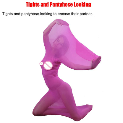 Bodystocking, pantimedias, lencería sexy BDSM transparente, medias de cuerpo entero con funda tipo saco