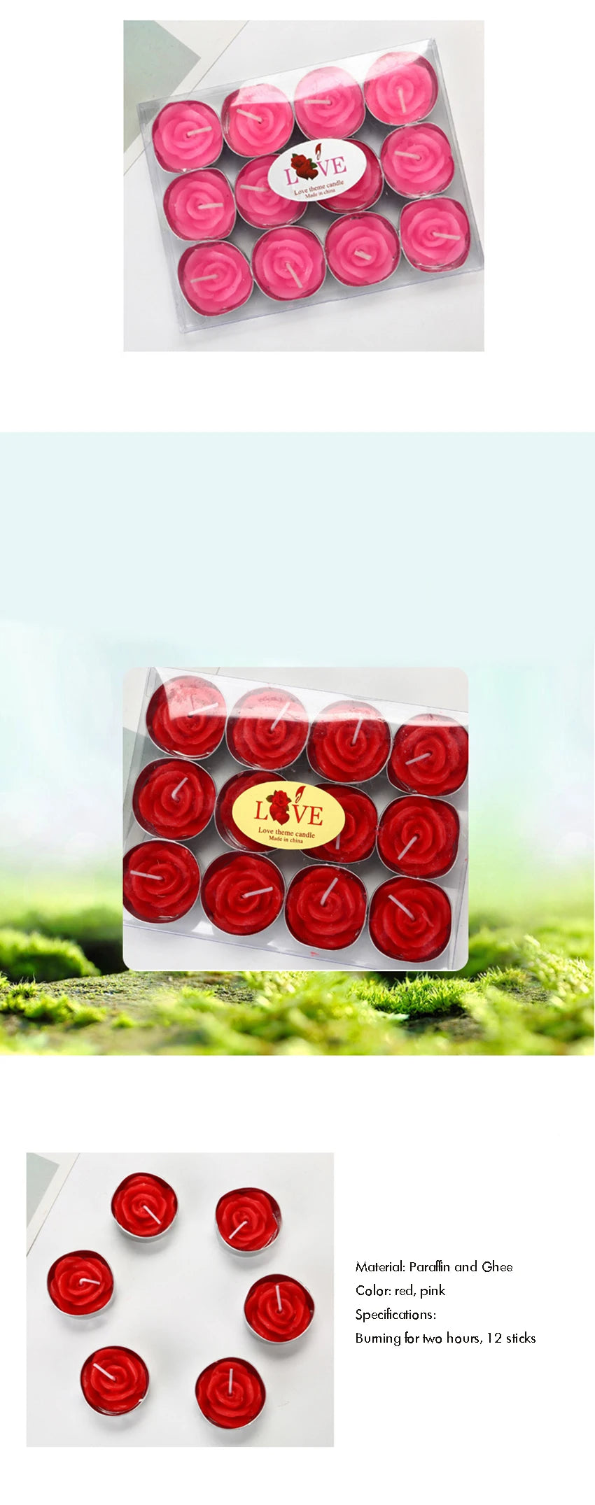 Velas románticas con forma de rosa, velas de té, decoración del hogar, bodas, fiestas de cumpleaños y Navidad (juego de 12 unidades)
