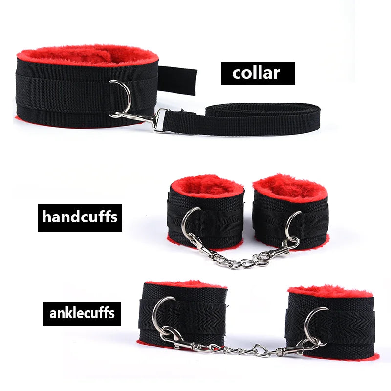 Vibrador BDSM de 10 velocidades, juego de bondage, juguetes sexuales de metal para mujeres y hombres, esposas, pinzas para pezones, látigo, cuerda para azotes.