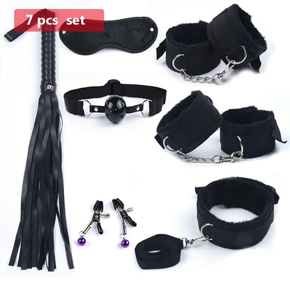 Vibrador BDSM de 10 velocidades, juego de bondage, juguetes sexuales de metal para mujeres y hombres, esposas, pinzas para pezones, látigo, cuerda para azotes.