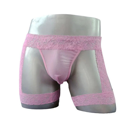 Lencería sexy para él, tanga de encaje estilo liguero, ropa interior con tanga transparente debajo de los pantalones, ropa interior de fantasía para hombres