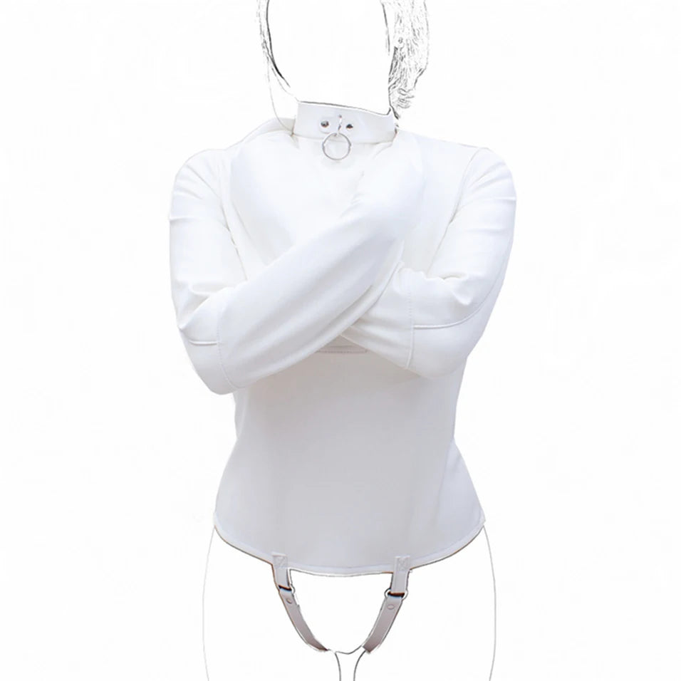 Camisa de fuerza de cuero para ataduras sexuales BDSM, disfraz sexy para cosplay, juguetes sexuales para mujeres