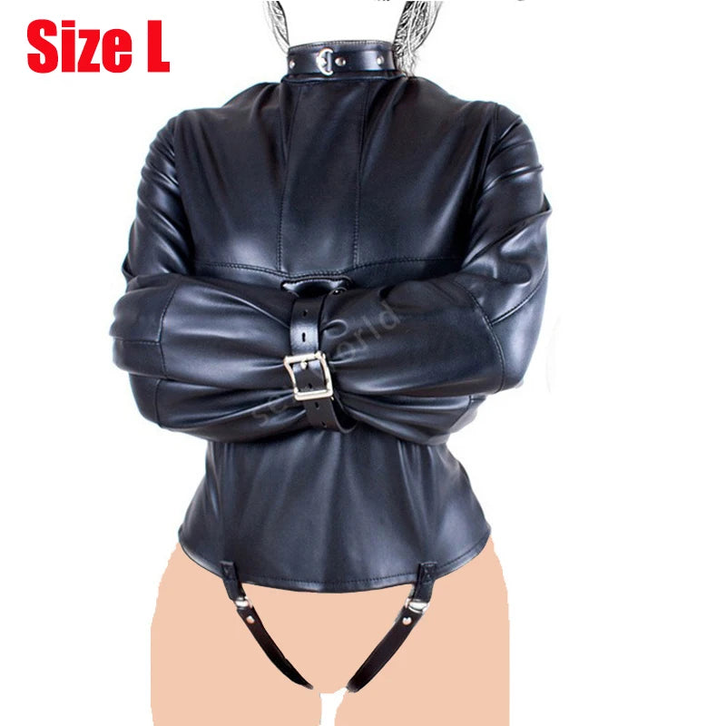 Camisa de fuerza de cuero para ataduras sexuales BDSM, disfraz sexy para cosplay, juguetes sexuales para mujeres