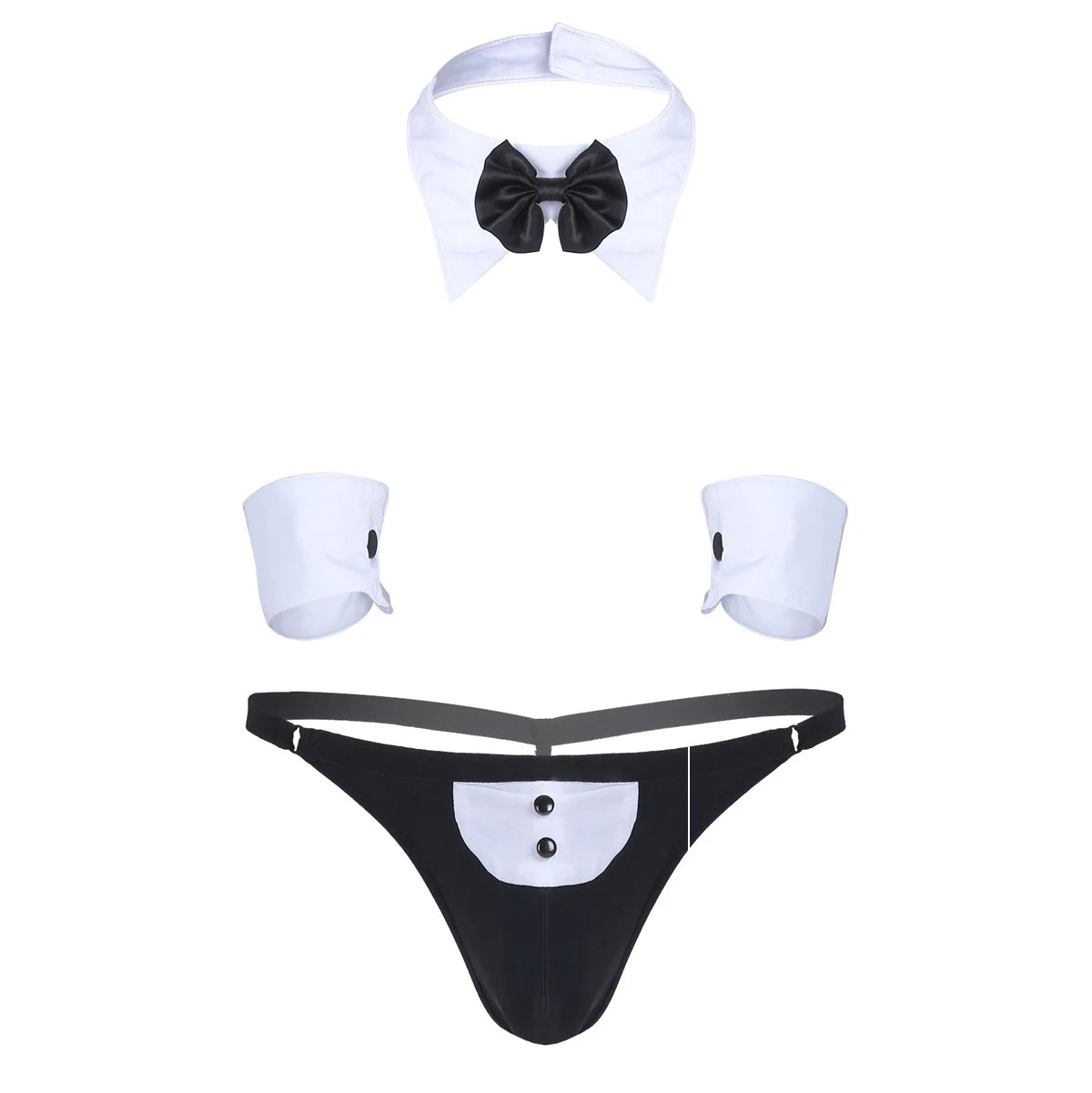 Conjunto de lencería de esmoquin para hombre, disfraz de sirvienta sexy, tanga, calzoncillos tipo bóxer con cuello y puños de pajarita, ropa de club