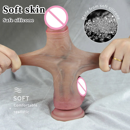 Consolador con correa para lesbianas, pene con chorros, prepucio deslizante, pene grande, consolador de silicona, juguetes sexuales anales para mujeres, masturbador para parejas