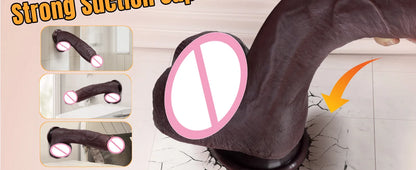 Juguete sexual de consolador negro grande simulado, consolador enorme y grueso con apariencia de piel, con consolador de silicona realista con ventosas