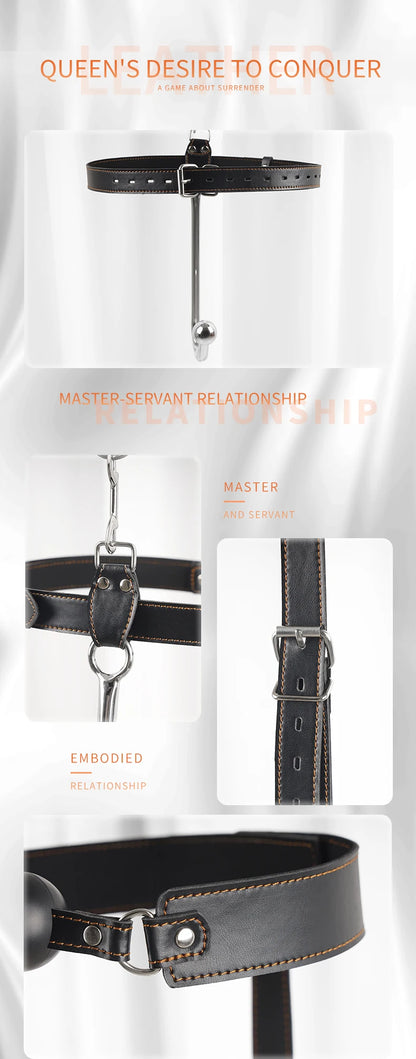 Juego de ganchos anales de cuero BDSM, posición de asistencia sexual, sujeción con gancho de metal, esposas con tapón bucal y cinturón, juguetes sexuales para adultos
