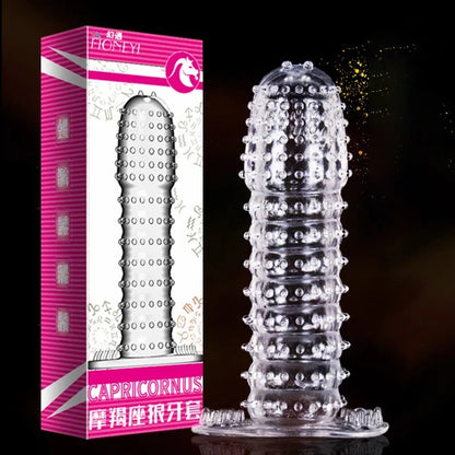 Condón Diente de Lobo Cristalino, Caja Individual, Gran Partícula, Funda para Pene, Anillo Extensor Reutilizable para Pene, Condones Eróticos para Hombres