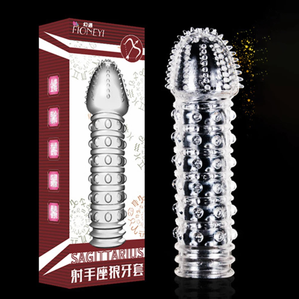 Condón Diente de Lobo Cristalino, Caja Individual, Gran Partícula, Funda para Pene, Anillo Extensor Reutilizable para Pene, Condones Eróticos para Hombres