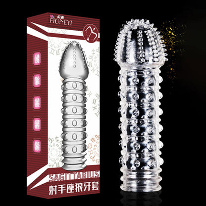 Condón Diente de Lobo Cristalino, Caja Individual, Gran Partícula, Funda para Pene, Anillo Extensor Reutilizable para Pene, Condones Eróticos para Hombres