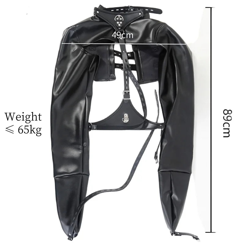 BDSM-Leder-Bodybinder-Jacke mit verstellbarer offener Brust-Armfessel, erotisches Kostüm für Paar-Rollenspiele, Sexspielzeug