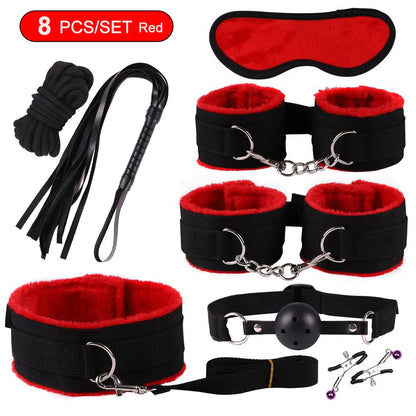 BDSM Sexy Kits Plüsch Sex Bondage Gear Handschellen Sex Spiele Peitsche Knebel Spielzeug für Erwachsene Exotisches Zubehör Sexspielzeug für Paarzubehör