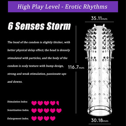 Condón Diente de Lobo Cristalino, Caja Individual, Gran Partícula, Funda para Pene, Anillo Extensor Reutilizable para Pene, Condones Eróticos para Hombres