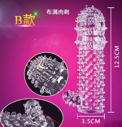 Condón Diente de Lobo Cristalino, Caja Individual, Gran Partícula, Funda para Pene, Anillo Extensor Reutilizable para Pene, Condones Eróticos para Hombres