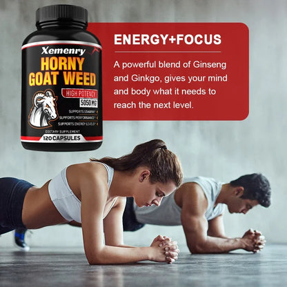 Horny Goat Weed Capsules 5050 mg - Contains Black Pepper Extract - Maximum Potency 120 Capsules Supplement