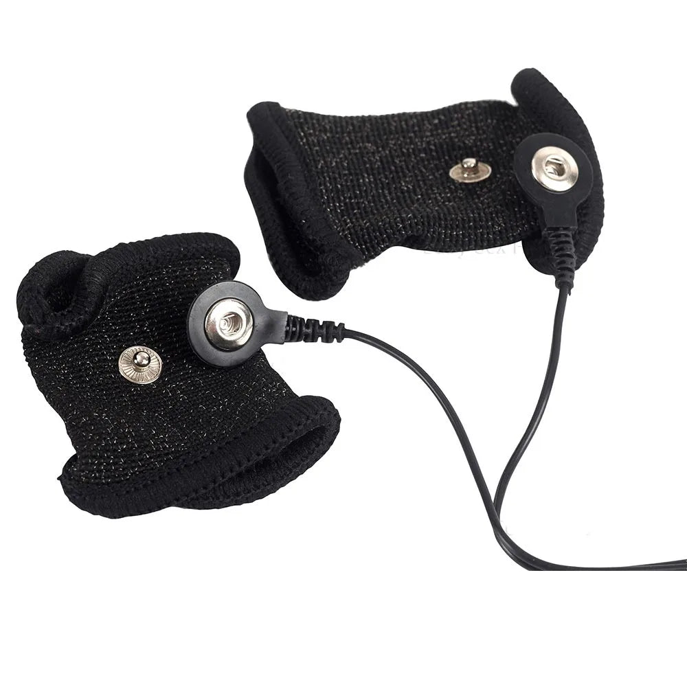 BDSM Elektroschock Leitfähige Faser Penishülle E-Stim Hodensackringe Elektrisches Spiel Penistherapie Vergrößerung Männliche Sexprodukte