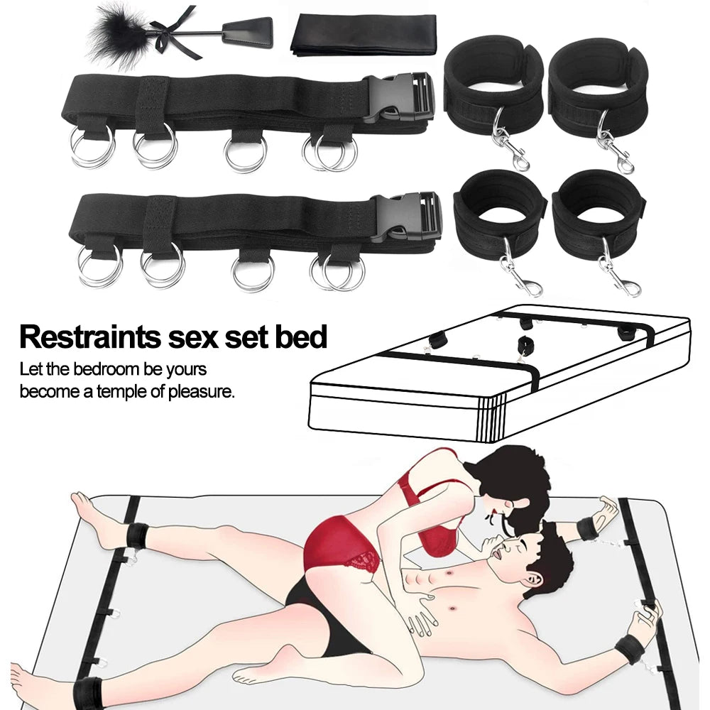 Kits de juguetes sexuales BDSM para adultos, juegos eróticos, máscara de bondage, esposas de plumas, esposas de tobillo y ataduras para parejas, accesorios sexuales para mayores de 18 años.