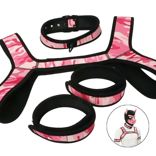 Kits de juguetes sexuales de aventura BDSM con capucha de máscara de cachorro juguetón, arnés de pecho de bondage para mujeres y hombres, juegos de rol, intimidad, tienda para adultos