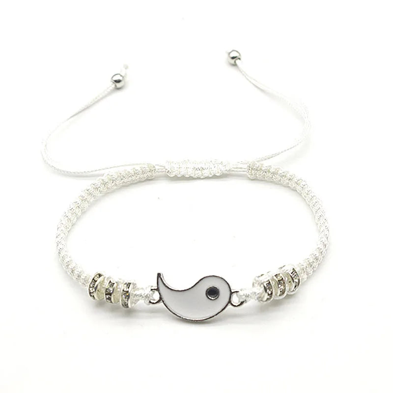 Pulseras de pareja, anillos, Yin Yang, Tai Chi, colgante de aleación, cadena trenzada ajustable, collar, pulsera a juego para amantes, collar y pendientes.