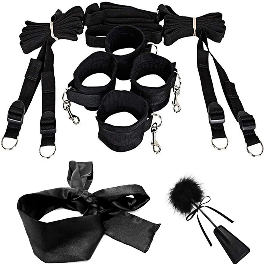 Kits de juguetes sexuales BDSM para adultos, juegos eróticos, máscara de bondage, esposas de plumas, esposas de tobillo y ataduras para parejas, accesorios sexuales para mayores de 18 años.
