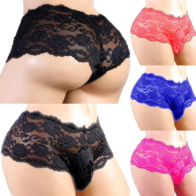 Sexy Dessous Sexy Höschen Herrenunterwäsche Plus Siz Spitze Sissy Männlich Atmungsaktiv Suspensorium Slips G-String Tangas Porno Unterhose