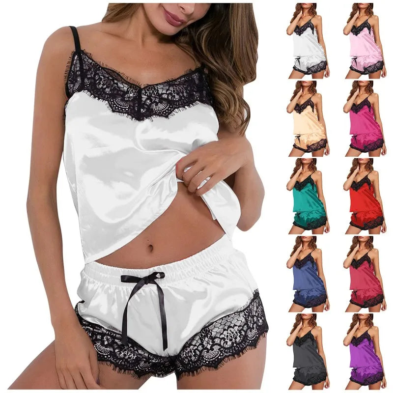 Lingeries Sexy Hot Simulation Silk Lace Unterwäsche Damen Bequeme Shorts Set Nachtwäsche Sexy Dessous Sets Dünne Pyjamas Sets