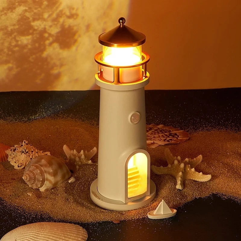 Romantic Moon Projection Motion Sensor Night Lights Lighthouse Ambient Lights Dimmable for Desktop Decor Light Christmas Gift