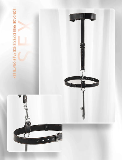 Juego de ganchos anales de cuero BDSM, posición de asistencia sexual, sujeción con gancho de metal, esposas con tapón bucal y cinturón, juguetes sexuales para adultos
