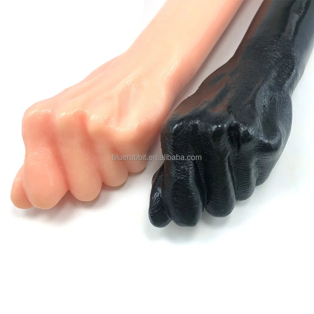 Consolador de puño al por mayor, súper suave, realista, largo, de doble cabeza, con forma de mano, juguete de puño cerrado.