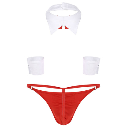 Conjunto de lencería de esmoquin para hombre, disfraz de sirvienta sexy, tanga, calzoncillos tipo bóxer con cuello y puños de pajarita, ropa de club