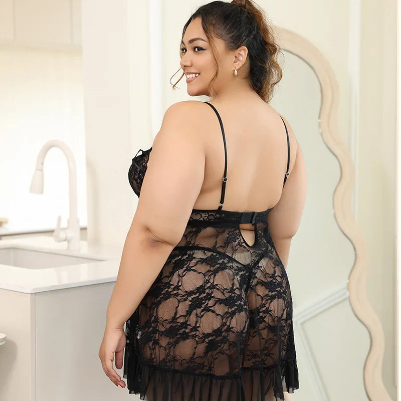 2025 Sexy Dessous Spitze Halter Sexy Nachthemd Plus Größe Frauen Dessous Damen Nachthemd Hause Anzug 2 Stück Set Frauen Pyjama