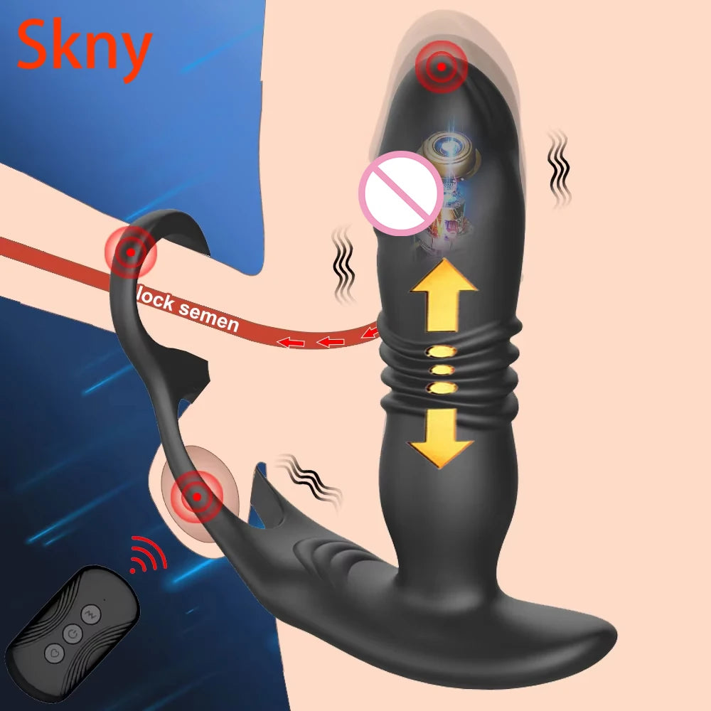 Männliche Prostatamassage Teleskop-Vibrator Anal Butt Plug Vibrator Verzögerung Ejakulation Penisring Dildos Sexspielzeug für Männer Homosexuell 18+