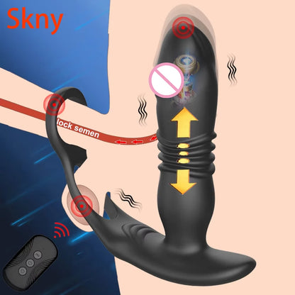 Männliche Prostatamassage Teleskop-Vibrator Anal Butt Plug Vibrator Verzögerung Ejakulation Penisring Dildos Sexspielzeug für Männer Homosexuell 18+