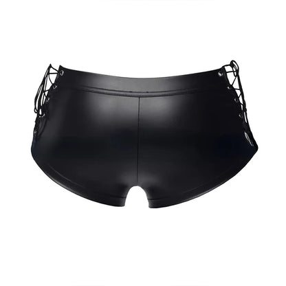Calzoncillos bóxer sexys de PVC con aspecto mojado y charol brillante para hombre, con cordones laterales, pantalones cortos fetiche, tops, ropa interior, lencería