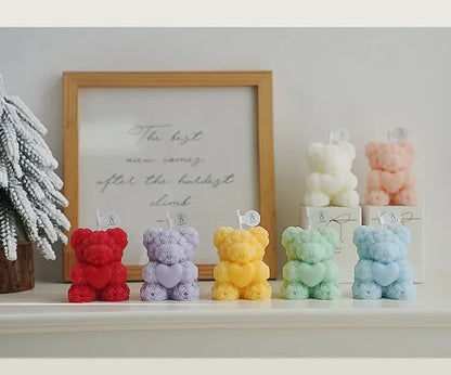 Cute Rose Bear Candle Romantic Cute Soy Wax Aromatherapy Small Scented Relaxing Birthday Wedding Party Gift Home Decor