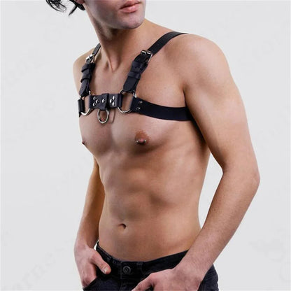 Arnés para hombres gay BDSM de cuero sintético ajustable con tachuelas decorativas, ropa BDSM, ropa fetiche, disfraz erótico, lencería bondage.